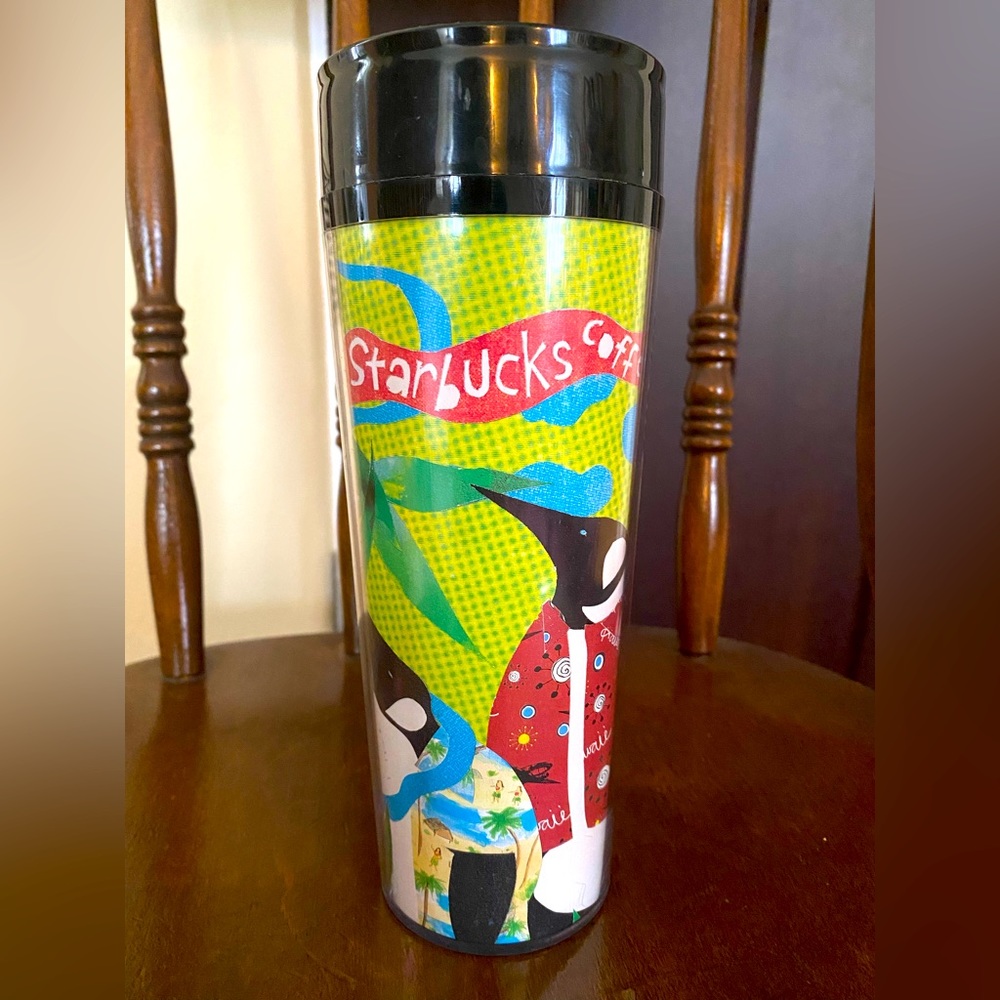 Vintage Starbucks 20oz ThermoServ coffee cup tumbler Hawaii penguins 1998 EUC👀 - Picture 1 of 7
